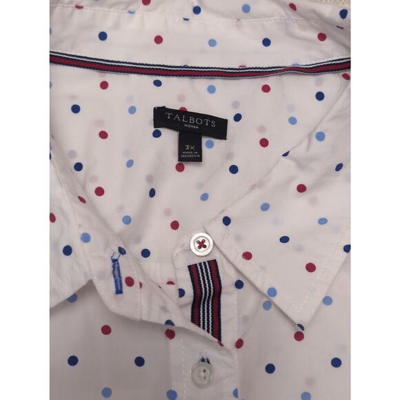Talbots Women's Long Sleeve Cotton Button Down Shirt White Dot Size 3X Plus - Picture 5 of 6